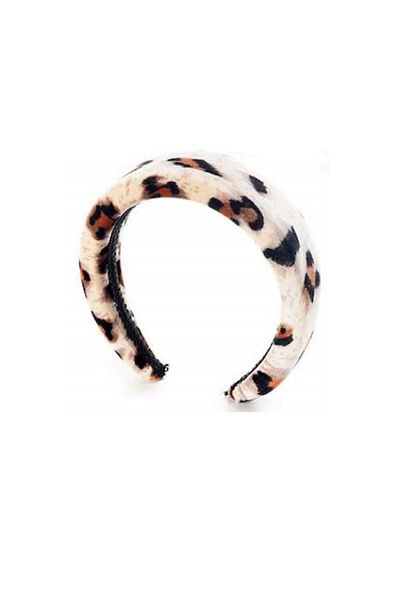 OEM Bentita din catifea neteda animal print - leopard alb
