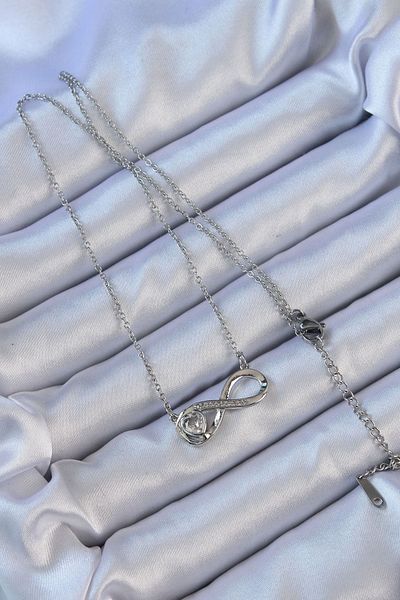 CONAHOME 316L Steel Chain Silver Color Zircon Stone Minimal Heart Figure Infinity Necklace - Tj-Bko9110