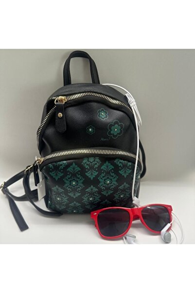 OEM Mini Backpack, Faux Leather, Black, with Pocket, 19x10x21 cm