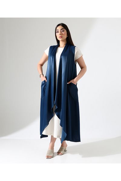 Fi'l Arz Fashion سترة طويلة بياقة شال من الساتان