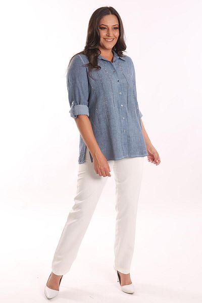 Metpoint Πουκάμισο Trend42plus Plus Size Navy Blue Stone με στάμπα μπατίκ που πλένεται