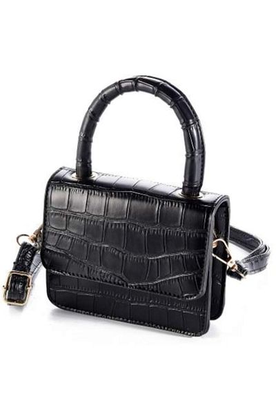 OEM Geantă Micro, piele neagră cu efect de crocodil, 13x5x11 cm