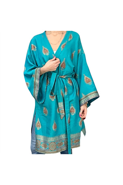 LİLA MARE İthal Hint Kumaşlı Handmade Beachwear Yazlık Kimono Standart Bedenl...