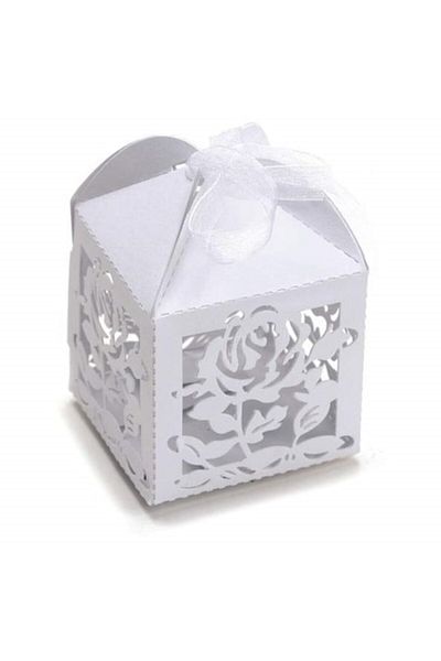 OEM Set 25 wedding favors Pearl white cardboard box with roses