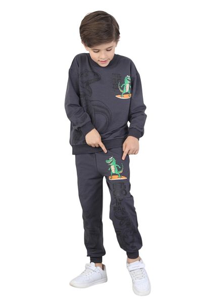 ERDEM KIDS Boys' Dinosaur Printed Pajamas Set Two-Thread Tracksuit Set Dual Set