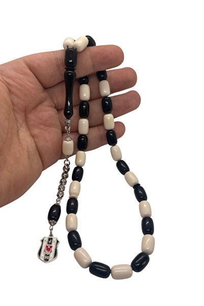 EnazStore مروحة مصنوعة خصيصًا من الخرز الأبيض والأسود والعنبر