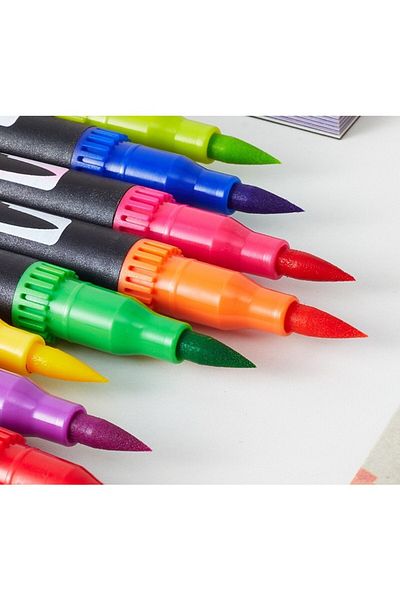 Flippy Set de 48 de markere, flexibile, pe bază de apă, 2 tipuri de vârfuri, 1-2 mm, 0,4 mm, multicolore