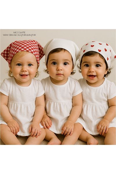 Miccolatte 3-Piece Baby Girl Premium Triangle Bandana Set - Heart Muslin, Vintage Inspired Tieable (0-2 Years)
