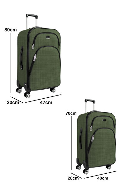 louisiana polo Büyük ve Orta Boy Valiz Seti 4 Teker Kumaş Valiz Haki 1081