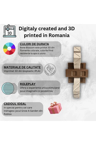 Lulu's Prints Figurina Bone Blossom din Grow a Garden, Roblox, maro, crem, plastic, printat 3D, 78x78x37 mm
