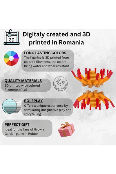 Lulu's Prints Ember Lily flower figurine from Grow a Garden, Roblox, multicolor, plastic, 3D printed, 95x95x37 mm