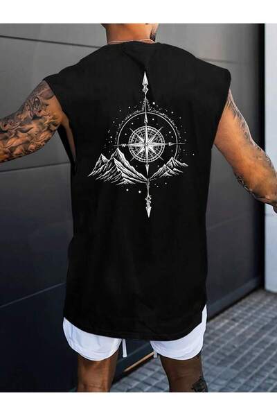 MOONBULL Ανδρικό αμάνικο μπλουζάκι με στάμπα Pusula Mountain Oversize