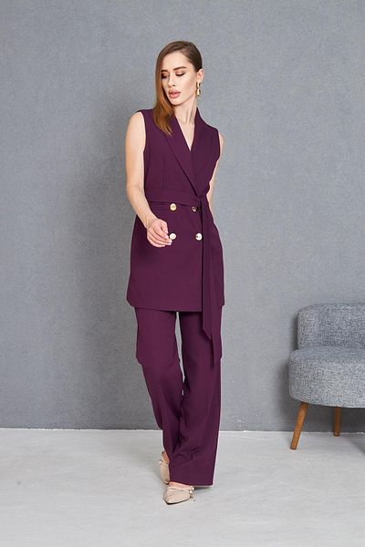 LOVELF Σετ γιλέκο με χρυσό κουμπί με ζώνη δαμάσκηνο