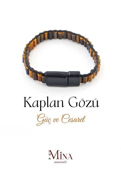 Mina Souvenir Tiger Eye (Power, Courage, Confidence) Knitted Model Natural Stone Men's Model Bracelet