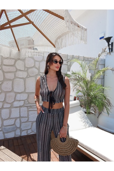 ESRAHELVACI Zigzag Pattern Sparkling Beach Suit