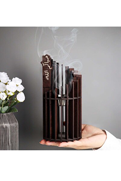 Story of candle مبخرة توزيعات فريدة باللون البني بعبارة "حياكم الله" مصنوع من الخشب الفاخر