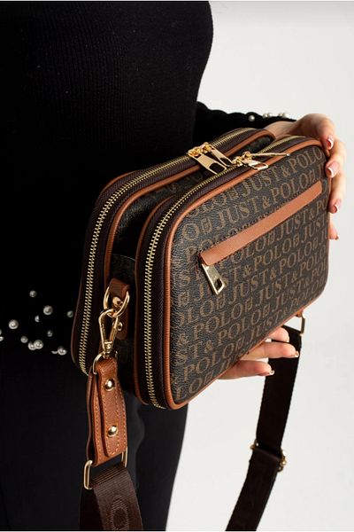 Just Polo Women's Brown-Tan 5 Compartment Adjustable Long Strap Shoulder Bag -Bd2053