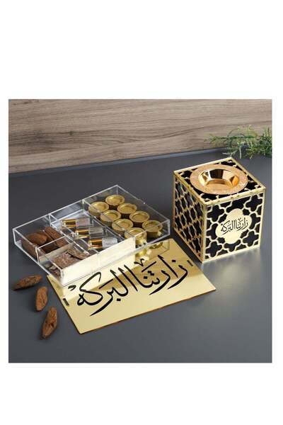 Story of candle صندوق بخور يحتوي على مسك وعود بخور وفحم بغطاء محفور عليه عبارة زارتنا البركه