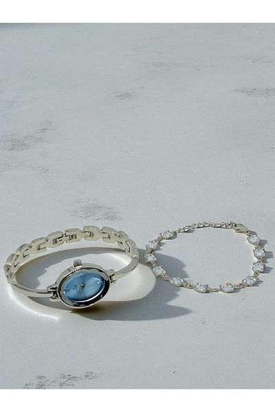 MAC CENTER Silver Color Steel Cord Women Wrist Watch and Women's Bracelet -Pinterest Watch- Watch- Bracelet