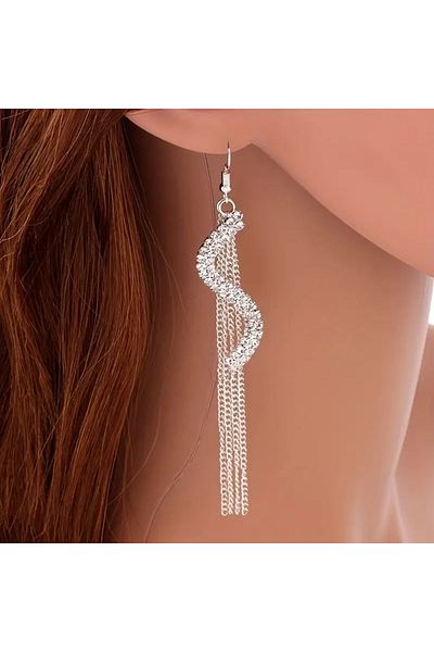 Atılgan Grp Dangle Earrings Stone Tassel S Shaped Design Elegant Earrings