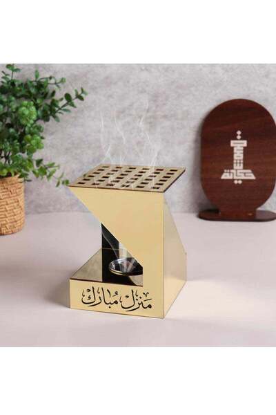 Story of candle مبخرة بخور أنيقه ومميزه تحمل عبارة "منزل مبارك" باللون الذهبي