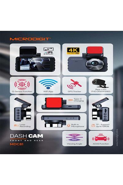 Microdigit 4K Front and Rear Dash Cam
