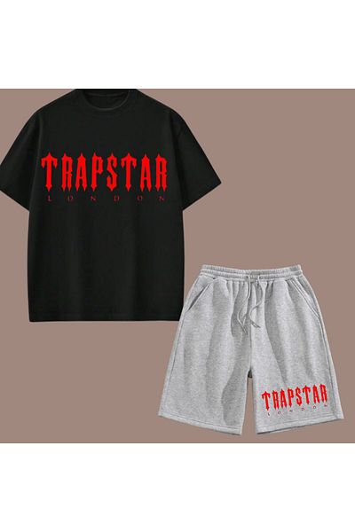 Elvino Red Text Printed Women/Men Unisex Shorts Tshirt Set