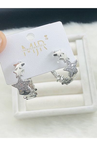 DS DİAMONDSHOP Earring Zircon Stone Star Ring Model New Season Bykp-202507228