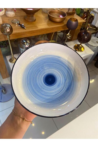 ÇIRPAN EV MAVİ PORSELEN TEKLİ ÇUKUR TABAK/BOL KASE 19CM