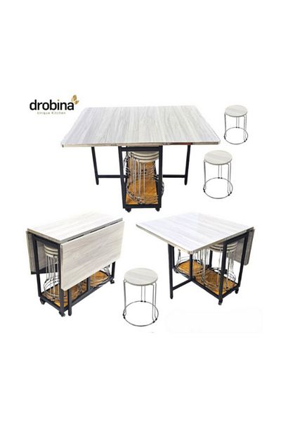 drobina Dropina folding dining table with 6 chairs, white
