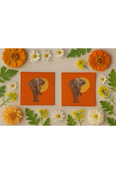 Evdek Pack of 2 Digital Printed Cocktail Napkins with Embroidery Detail Ds7