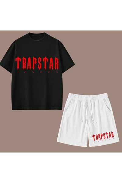 Elvino Red Text Printed Women/Men Unisex Shorts Tshirt Set
