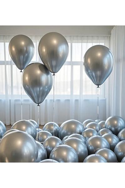 Çemrek Süs Parti Metallic Silver Gray Balloon 50 Pieces