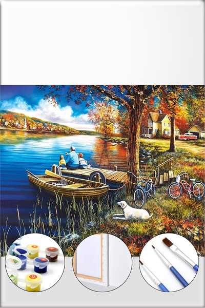 İZSA HOBİ Sayılarla Boyama Hobi Seti 40x50 Çerçeveli Numaralı Tuval Fırça Boy...