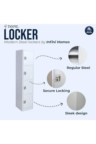 INFINI HOMES 4 Tier Metal Steel Storage Locker Cabinet with Plastic Handle (Grey, 45L X 40W X 183H,