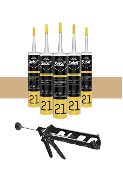 Selsil Silikonize Bej Mastik 500 Gr. 5 Adet + Kendo Silikon Tabancası
