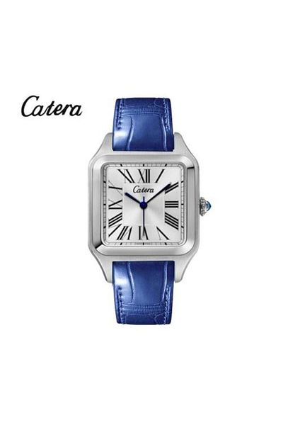 catera Men's watch, blue leather, silver frame, white dial