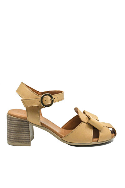 Anna Viotti sandals with bow, beige, made of genuine leather