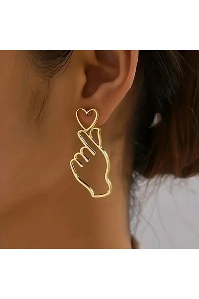 Atılgan Grp Gold Finger and Heart Dangle Earrings 1 Piece