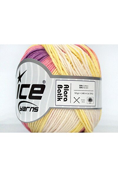 Ice yarns 8X50Gr. Alara Batik Cotton, Acrylic Pink, Lilac, Yellow, Light Crea...