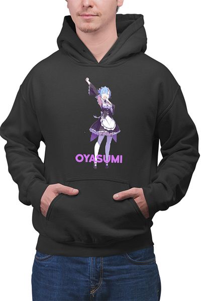 OEM Men's Hoodie Re Zero REM Oyasumi Otaku Sleep Maiden Tired