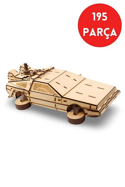 ALGWOOD Back to the Future Themed Delorean Wooden Model – 195 Piece Hobby Kit - 3D Model Kit