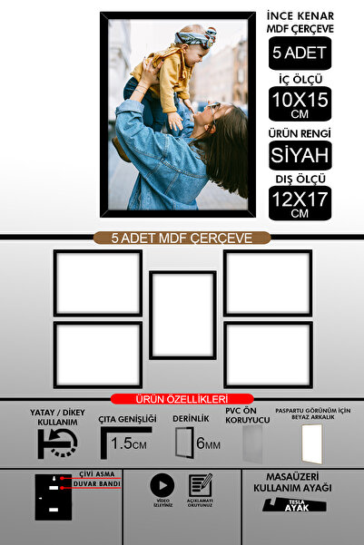 yhfoto 5 komada okvira 10x15 - tanki letvičasti okvir - crni okvir - okvir de...