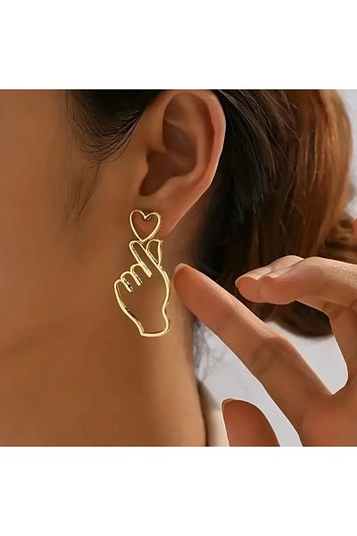 Atılgan Grp Gold Finger and Heart Dangle Earrings 1 Piece