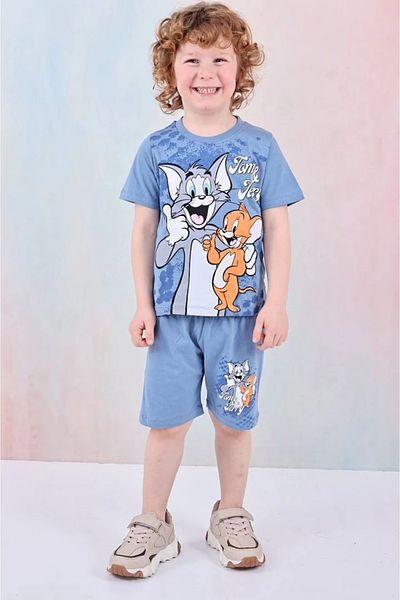 Yağmur Giyim Pjkskt Tom&Jerry Patterned Blue Shorts Boys Short Sleeve Suit 7611-m