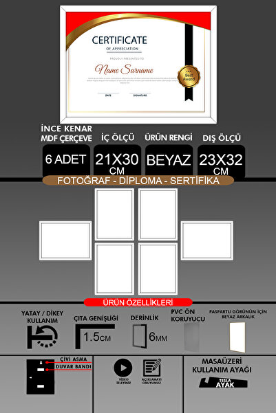 yhfoto 6 Pieces 21X30 Frame - Slim Slatted A4 Frame - White Frame - Photo Certificate Frame