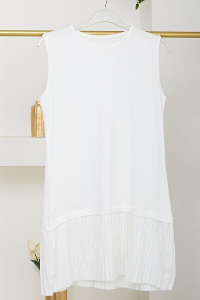 hafsamina Pleated Combed Cotton Underwear Zero Sleeve Off White Hm2695