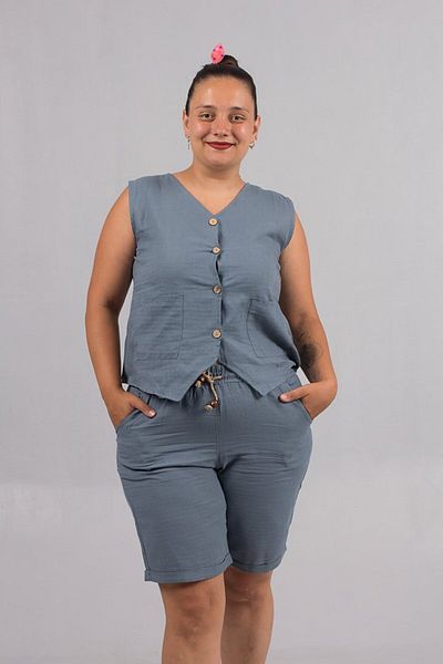 Truva XXL بدلة سترة قصيرة من الكتان باللون الأزرق مقاس كبير من Tiril Tiril