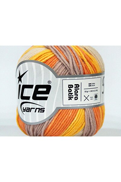 Ice yarns 8x50 جرام. خيوط صيفية من القطن، أكريليك كريمي، برتقالي، أصفر، بيج د...
