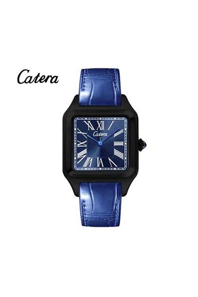 catera Men's watch, blue leather, black frame, blue dial